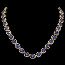 64.01 ctw Sapphire & Diamond Micro Pave Halo Necklace 10K Yellow Gold