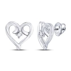 10kt White Gold Round Diamond Heart Stud Earrings 1/20 Cttw