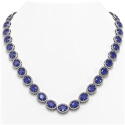 71.87 ctw Sapphire & Diamond Micro Pave Halo Necklace 10K White Gold