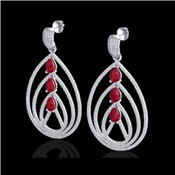 4 ctw Ruby & Micro Pave VS/SI Diamond Designer Earrings 18K White Gold