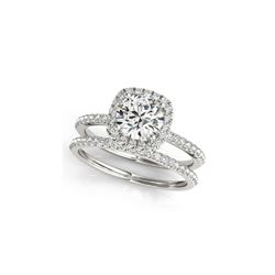 1.20 ctw Certified VS/SI Diamond 2pc Wedding Set Halo 14K White Gold