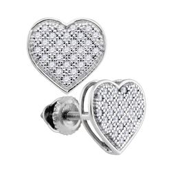 10kt White Gold Round Diamond Heart Cluster Screwback Earrings 1/6 Cttw
