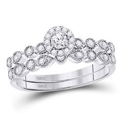 10kt White Gold Round Diamond Stackable Bridal Wedding Engagement Ring Band Set 1/3 Cttw
