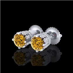1.75 ctw Intense Fancy Yellow Diamond Art Deco Earrings 18K White Gold