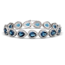 21.06 ctw London Topaz & Diamond Micro Pave Halo Bracelet 10K White Gold