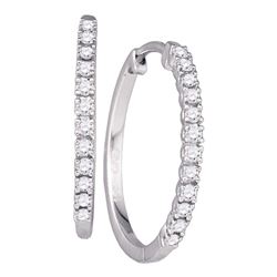 10kt White Gold Round Diamond Slender Single Row Hoop Earrings 1/4 Cttw