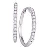 Image 1 : 10kt White Gold Round Diamond Slender Single Row Hoop Earrings 1/4 Cttw