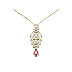 7.24 ctw Ruby & Diamond Necklace 18K Yellow Gold