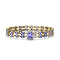 26.86 ctw Tanzanite & Diamond Bracelet 14K Yellow Gold