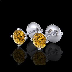 1.01 ctw Intense Fancy Yellow Diamond Art Deco Earrings 18K White Gold