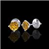 Image 2 : 1.01 ctw Intense Fancy Yellow Diamond Art Deco Earrings 18K White Gold
