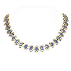 66.15 ctw Tanzanite & Diamond Necklace 18K Yellow Gold