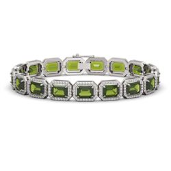26.38 ctw Tourmaline & Diamond Micro Pave Halo Bracelet 10K White Gold