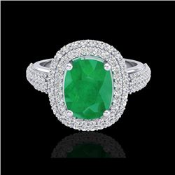 3.50 ctw Emerald & Micro Pave VS/SI Diamond Ring 18K White Gold