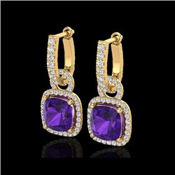 7 ctw Amethyst & Micro Pave VS/SI Diamond Earrings 18K Yellow Gold