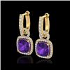 Image 1 : 7 ctw Amethyst & Micro Pave VS/SI Diamond Earrings 18K Yellow Gold