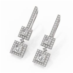 2.5 ctw Princess Cut Diamond Designer Earrings 18K White Gold
