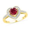 Image 1 : 10kt Yellow Gold Round Lab-Created Ruby Heart Ring 1.00 Cttw