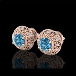 1.31 ctw Fancy Intense Blue Diamond Art Deco Earrings 18K Rose Gold