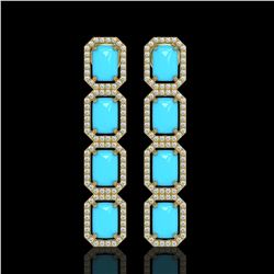 11.13 ctw Turquoise & Diamond Micro Pave Halo Earrings 10K Yellow Gold