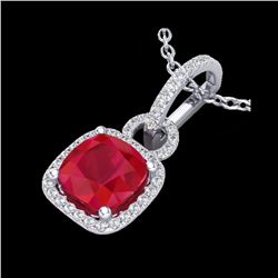 3 ctw Ruby & Micro VS/SI Diamond Certified Necklace 18K White Gold
