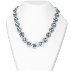 107.86 ctw Blue Topaz & Diamond Necklace 18K White Gold