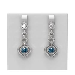 3.55 ctw Intense Blue Diamond Earrings 18K White Gold