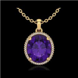 10 ctw Amethyst & Micro Pave VS/SI Diamond Necklace 18K Yellow Gold