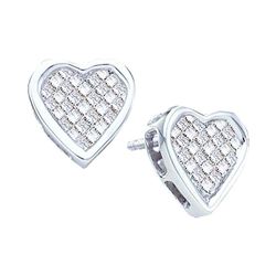 14kt White Gold Princess Diamond Cluster Heart Screwback Stud Earrings 1/2 Cttw