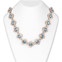 79.3 ctw Blue Topaz & Diamond Necklace 18K Rose Gold