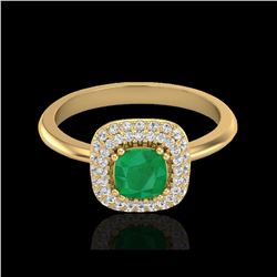 1.16 ctw Emerald & Micro VS/SI Diamond Ring Halo 18K Yellow Gold