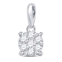 14kt White Gold Round Diamond Flower Cluster Pendant 1/5 Cttw