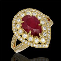 5.12 ctw Certified Ruby & Diamond Victorian Ring 14K Yellow Gold