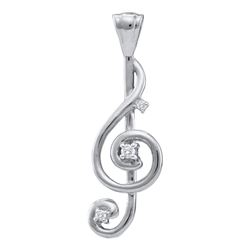 10kt White Gold Round Diamond Treble Clef Music Note Pendant 1/20 Cttw