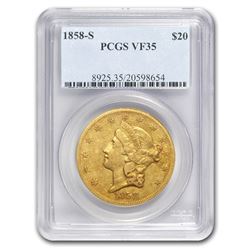 1858-S $20 Liberty Gold Double Eagle VF-35 PCGS