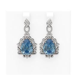 23.35 ctw Blue Topaz & Diamond Earrings 18K White Gold
