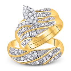 10kt Two-tone Gold His & Hers Round Diamond Cluster Matching Bridal Wedding Ring Band Set 1/3 Cttw