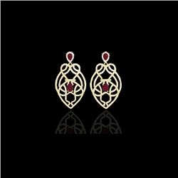 7 ctw Ruby & Micro VS/SI Diamond Heart Earrings Designer 14K Yellow Gold