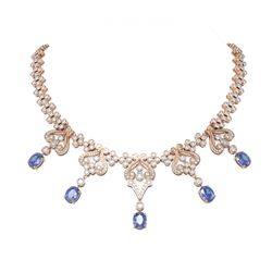 41.61 ctw Tanzanite & Diamond Necklace 18K Rose Gold