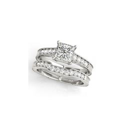 1.18 ctw Certified VS/SI Princess Diamond 2pc Set Ring Antique 14K White Gold