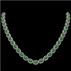 34.11 ctw Jade & Diamond Micro Pave Halo Necklace 10K White Gold