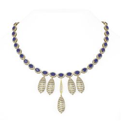 57.04 ctw Sapphire & Diamond Necklace 18K Yellow Gold