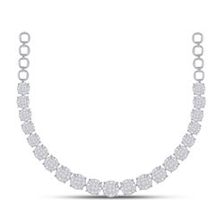 14kt White Gold Princess Diamond Cocktail Cluster Necklace 10.00 Cttw