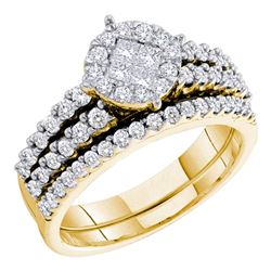 14kt Yellow Gold Princess Round Diamond Bridal Wedding Engagement Ring Band Set 1.00 Cttw