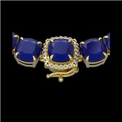 116 ctw Sapphire & VS/SI Diamond Halo Micro Necklace 14K Yellow Gold