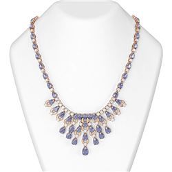 62.18 ctw Tanzanite & Diamond Necklace 18K Rose Gold