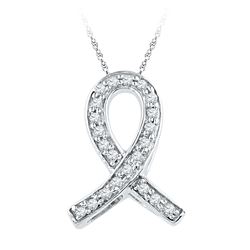 10k White Gold Diamond Ribbon Awareness Symbol Pendant 1/10 Cttw