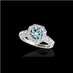 2.9 ctw SI Certified Fancy Blue Diamond Solitaire Halo Ring 10K White Gold