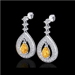 2.25 ctw Citrine & Micro Pave VS/SI Diamond Earrings 14K White Gold