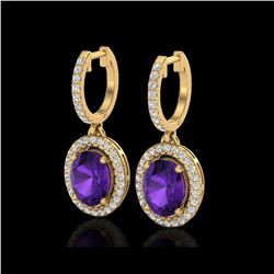 3.50 ctw Amethyst & Micro Pave VS/SI Diamond Earrings 18K Yellow Gold